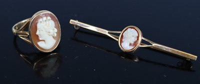 Lot 341 - A 9ct gold carved shell cameo ring, size L/M;...