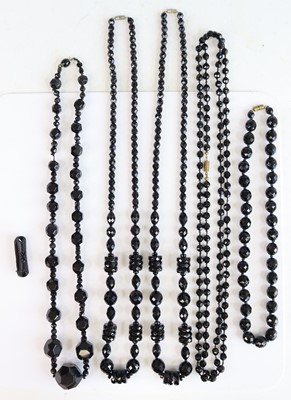 Lot 375 - Assorted beaded and faceted jet necklaces x5m,...