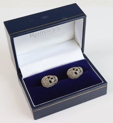 Lot 376 - A pair of white metal and rose cut diamond set...