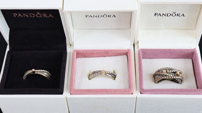 Lot 384 - A Pandora white metal and lab-grown diamond...