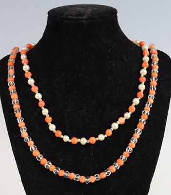 Lot 386 - A beaded coral and faceted crystal necklace,...