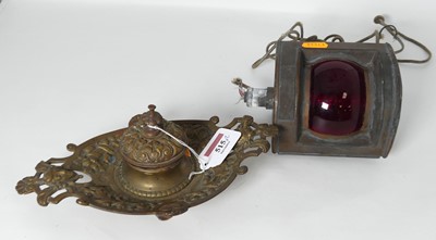 Lot 515 - A 19th century brass inkwell, the domed cover...