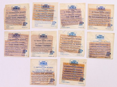 Lot 334 - Ten Hornby Dublo train name labels, all housed...