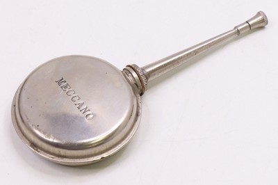 Lot 2109 - Meccano Banjo type oil can, in silver, with...