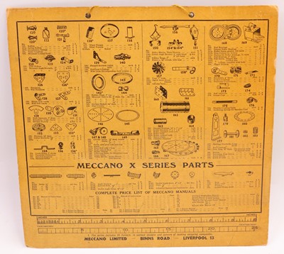Lot 2059 - Meccano parts list double-sided card sign, in...