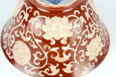 Lot 83 - A pair of Chinese coral-red ground ‘lotus’...