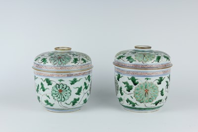 Lot 182 - A near pair of Chinese famille verte jars and...
