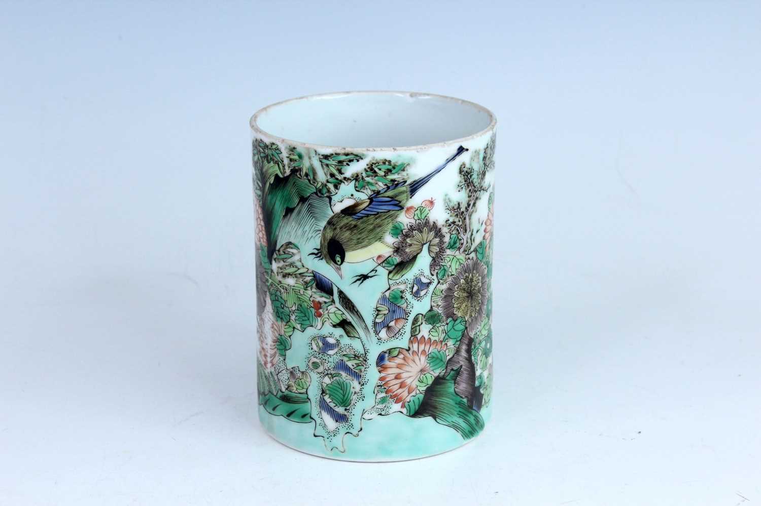 Lot 183 - A Chinese famille verte brush pot, Qing...