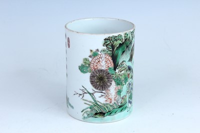 Lot 183 - A Chinese famille verte brush pot, Qing...