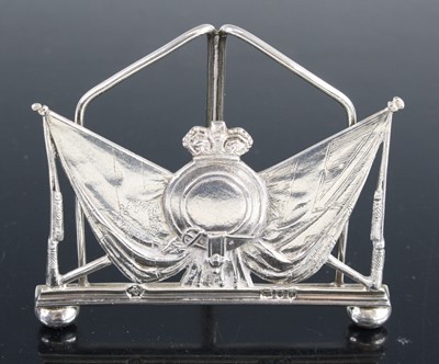 Lot 606 - A Victorian silver menu holder, the crowned...