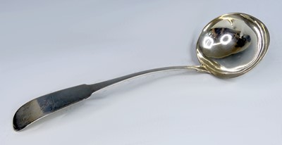 Lot 2100 - A George IV Irish silver soup ladle, in the...