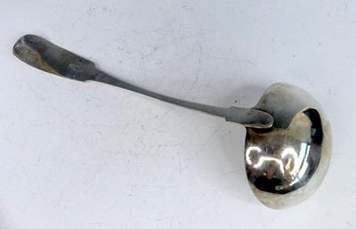 Lot 2100 - A George IV Irish silver soup ladle, in the...