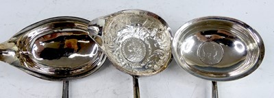 Lot 2074 - Three Georgian silver bowled and whale bone...