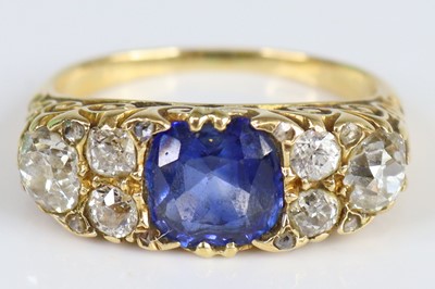 Lot 2710 - A yellow metal sapphire and diamond half...
