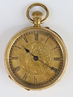 Lot 2715 - A Continental 18ct gold open face keyless fob...