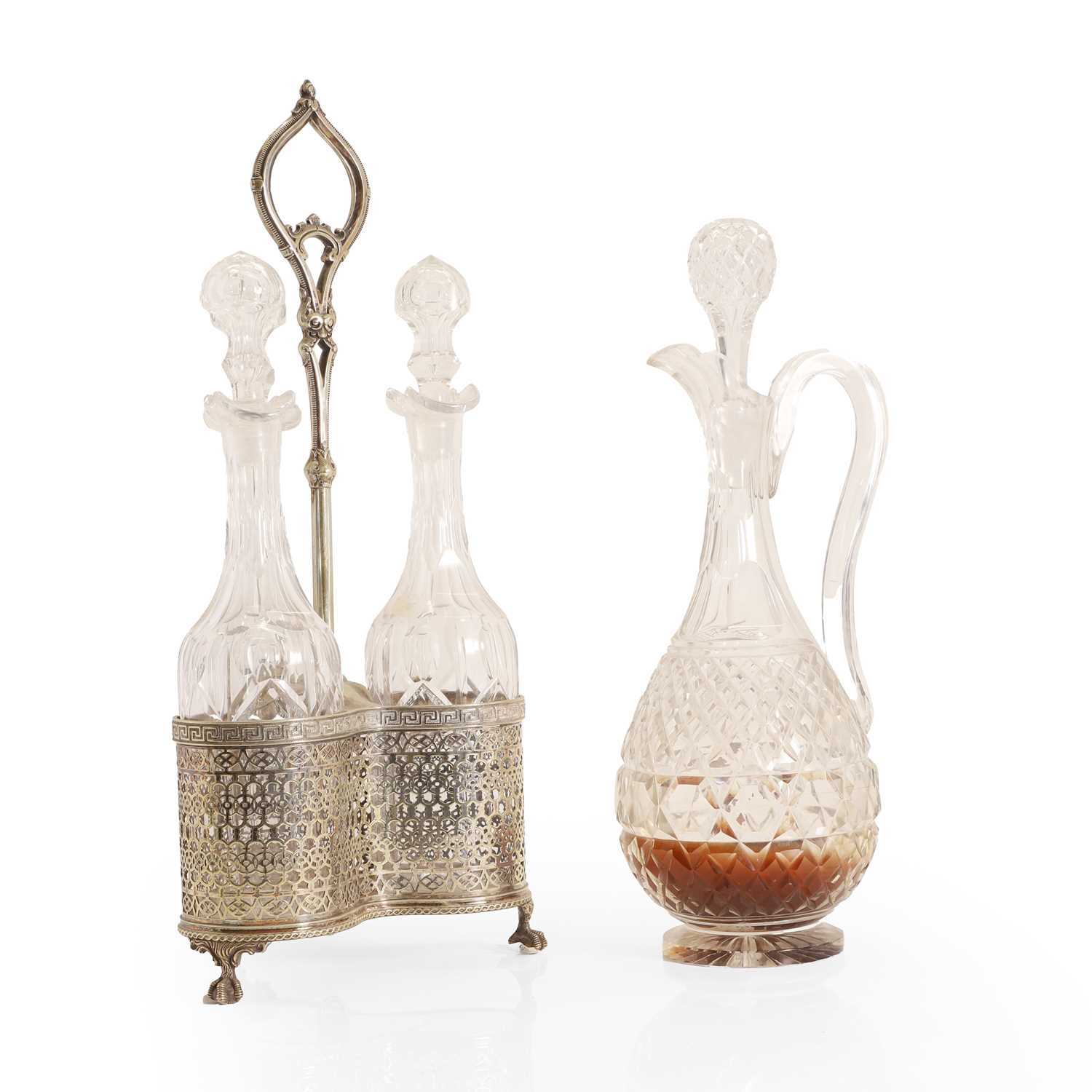 Lot 20 - A Victorian silver plated decanter cruet,...