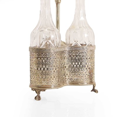 Lot 20 - A Victorian silver plated decanter cruet,...
