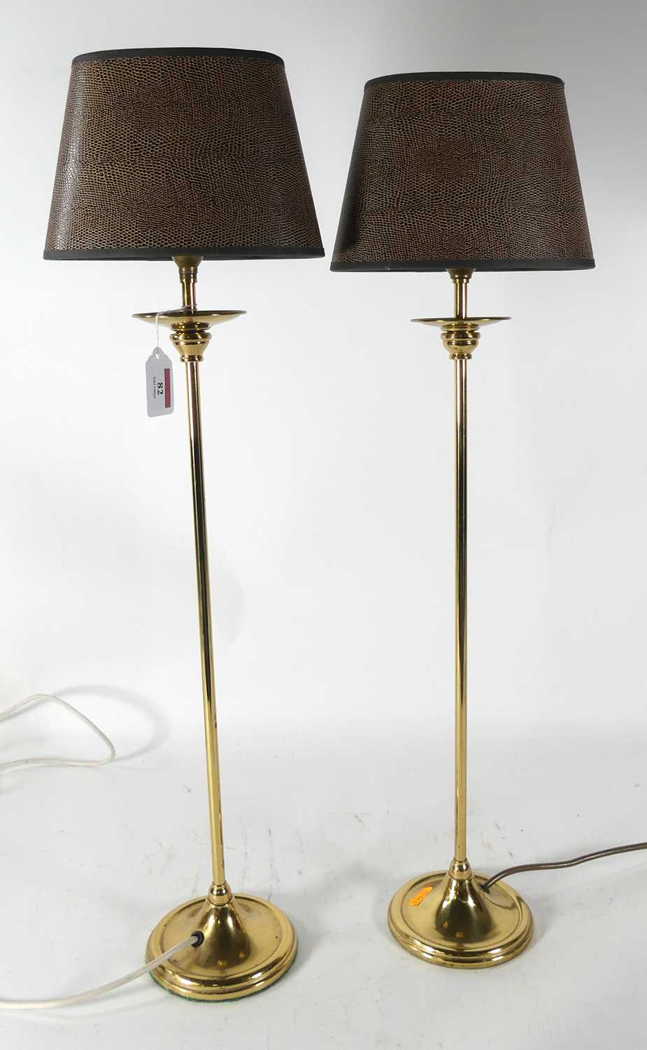 Lot 82 - A pair of brass console table lamps, h.60cm