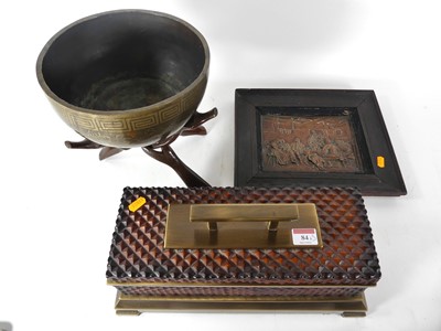 Lot 84 - A Tibetan brass singing bowl on stand;...