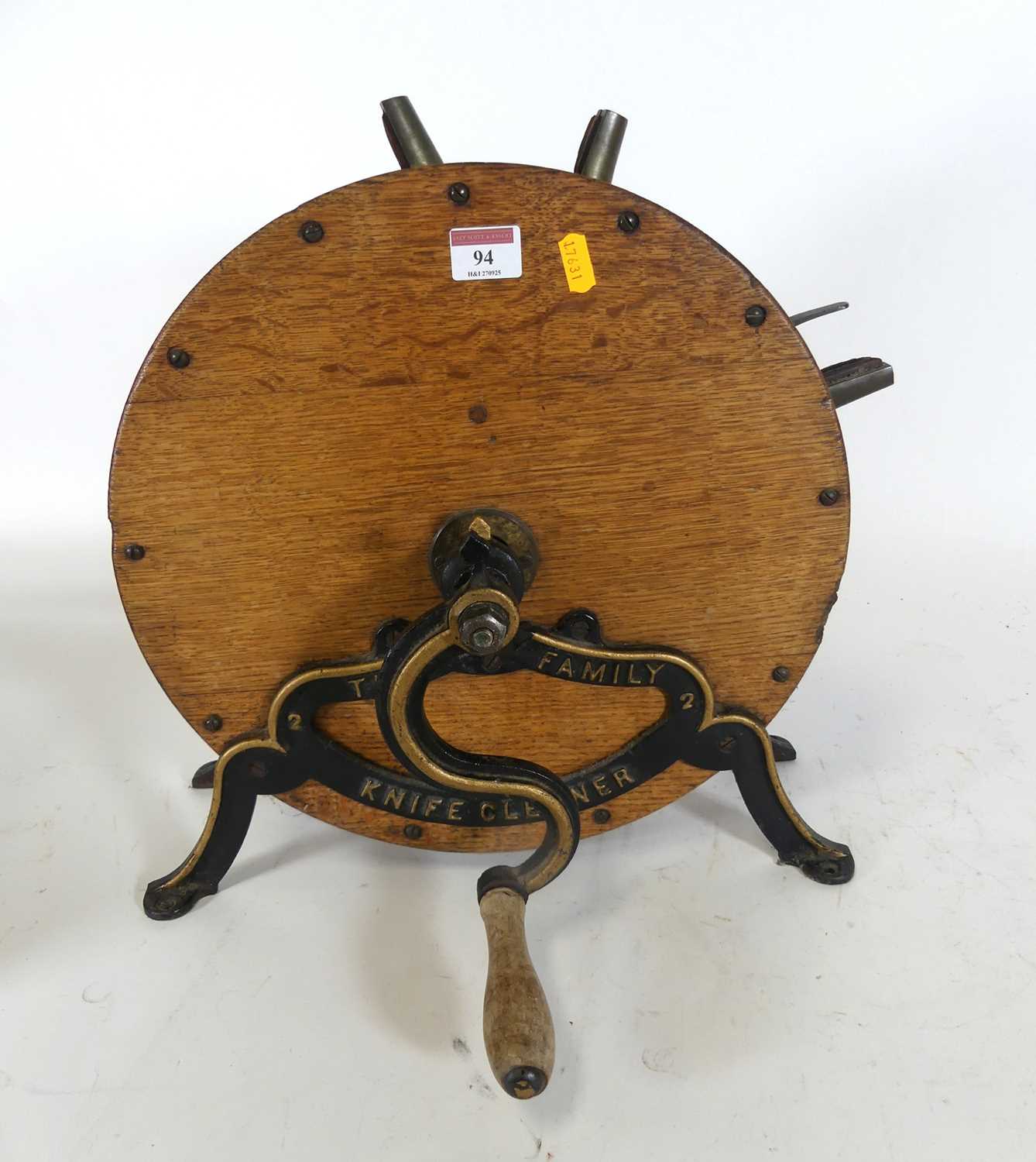 Lot 94 - A Victorian oak cased knife-sharpener, marked...