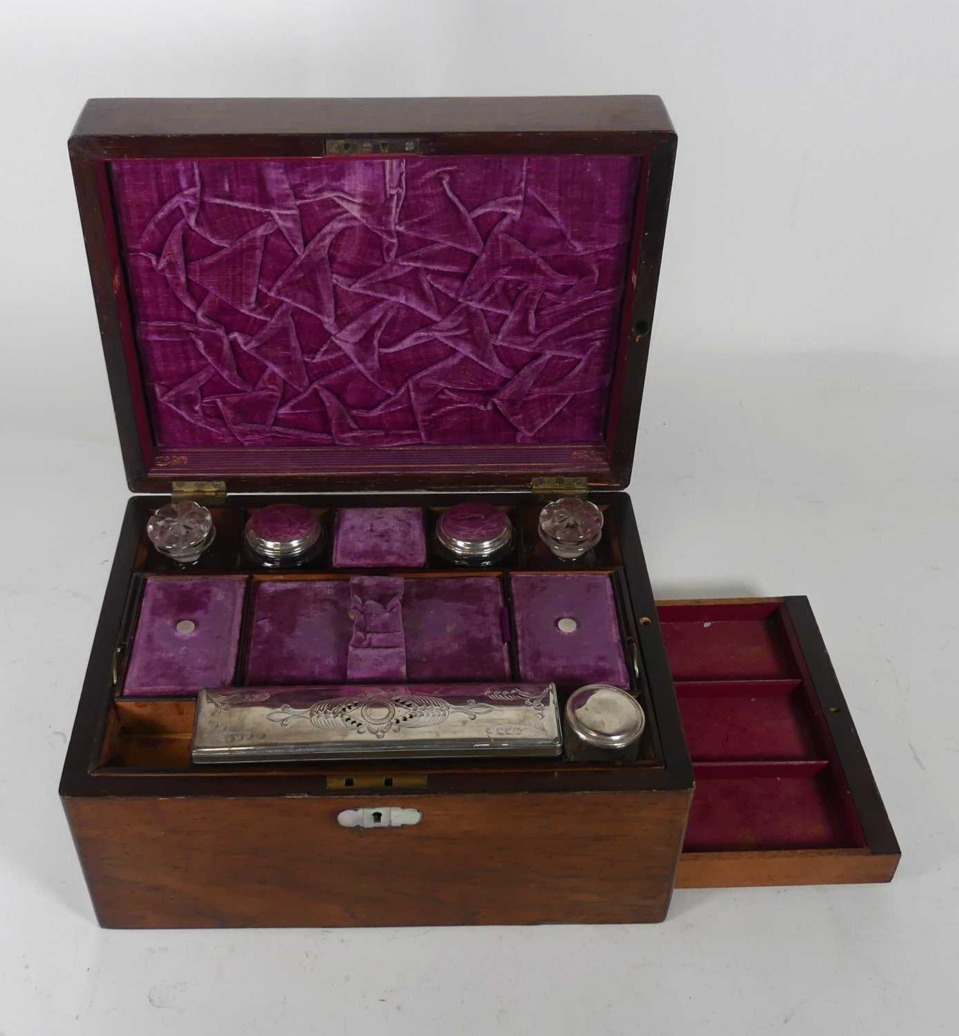 Lot 112 - A Victorian vanity set, having a walnut...