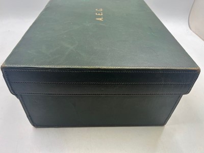 Lot 111 - A green leather travel trunk marked Asprey...