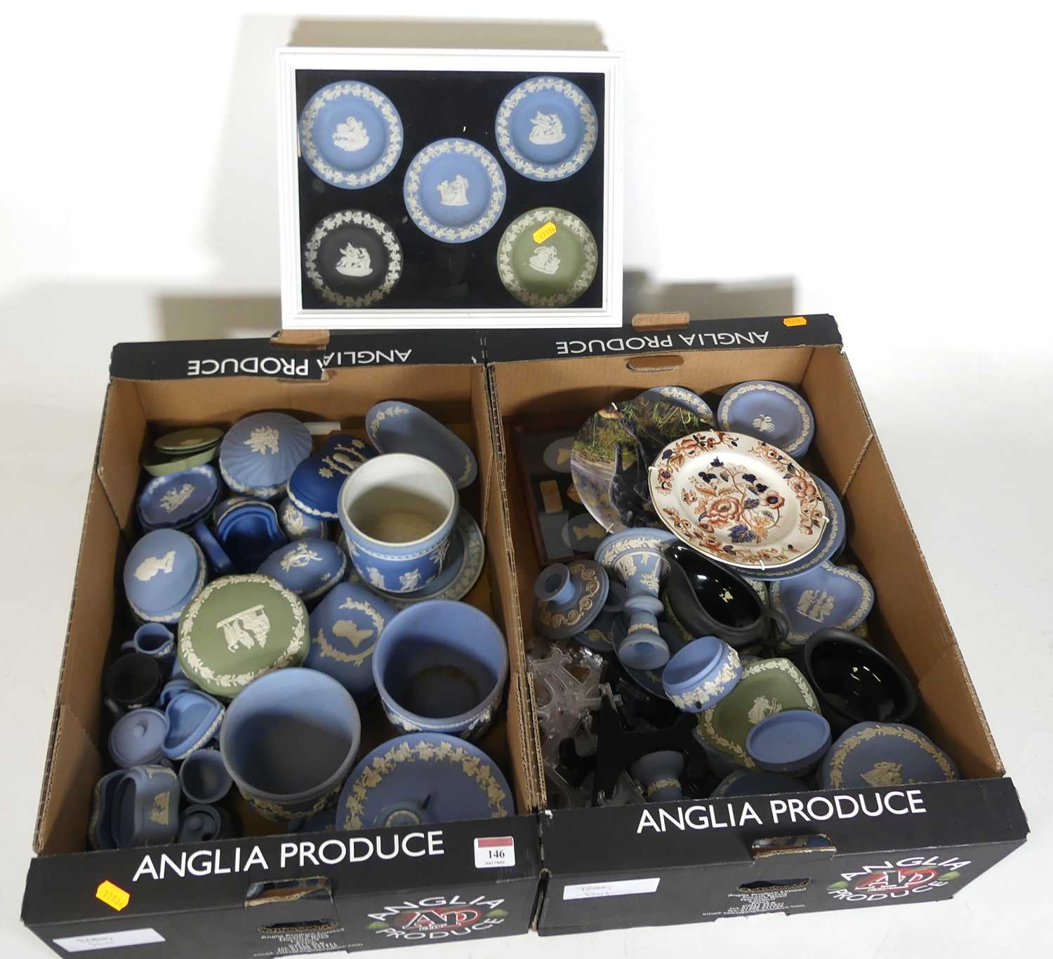 Lot 146 - Two boxes of Wedgwood Jasperware items, to...