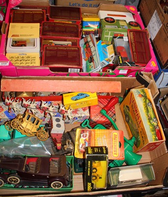 Lot 1518 - Two boxes of mixed toys, to include tinplate...