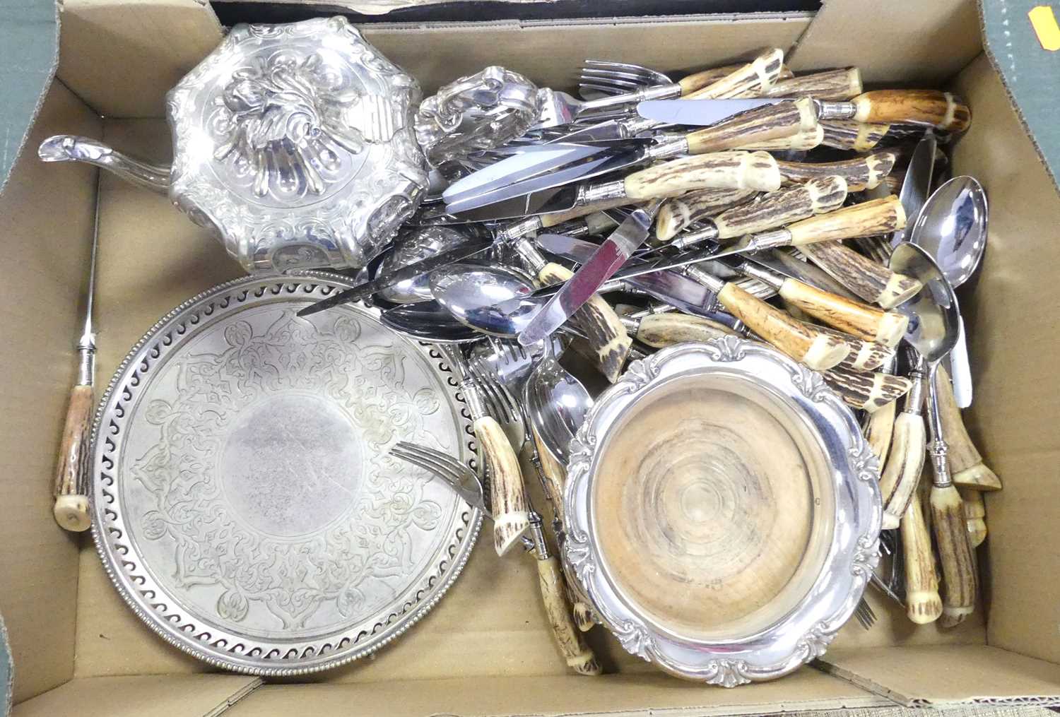 Lot 206 - A collection of simulated stag handled cutlery,...