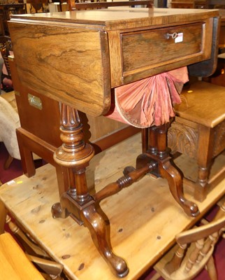 Lot 1218 - An early Victorian rosewood drop flap work...