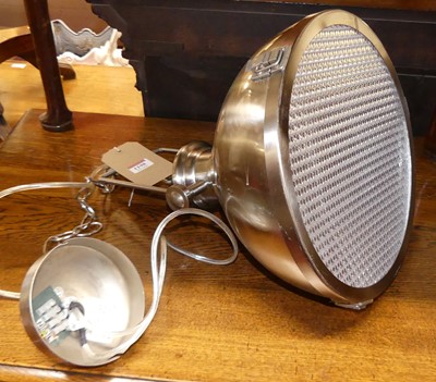 Lot 1198 - A brushed aluminium domed industrial hanging...