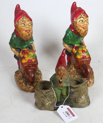 Lot 480 - A pair of garden gnome plaster statues, h.22cm;...