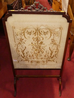Lot 1233 - A circa 1900 mahogany and embroidered silk...
