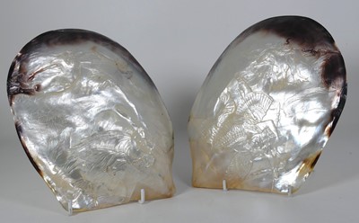 Lot 471 - A Tahitian pearl seashell, with carved mother...