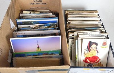 Lot 477 - Two boxes of Edwardian and later postcards, to...