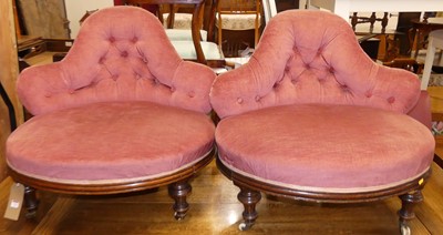 Lot 1251 - A pair of mid-Victorian walnut framed and pink...