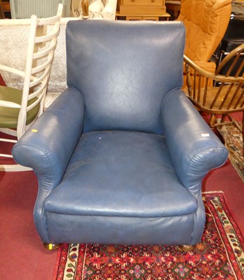 Lot 1274 - A circa 1900 blue vinyl upholstered easy chair...