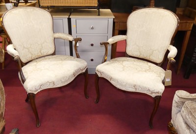 Lot 1282 - A pair of French mahogany framed fauteuil in...