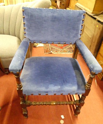 Lot 1290 - A set of five oak and blue studded fabric...