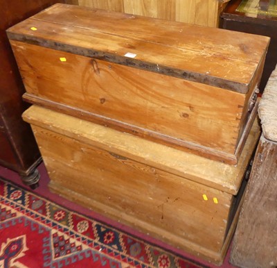 Lot 1312 - A circa 1900 pine hinge topped tool chest,...