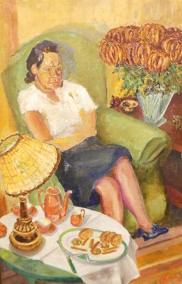 Lot 1098 - Ellis (20th century) - Afternoon Tea, oil on...