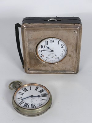 Lot 422 - A nickel cased Goliath keyless pocket watch in...
