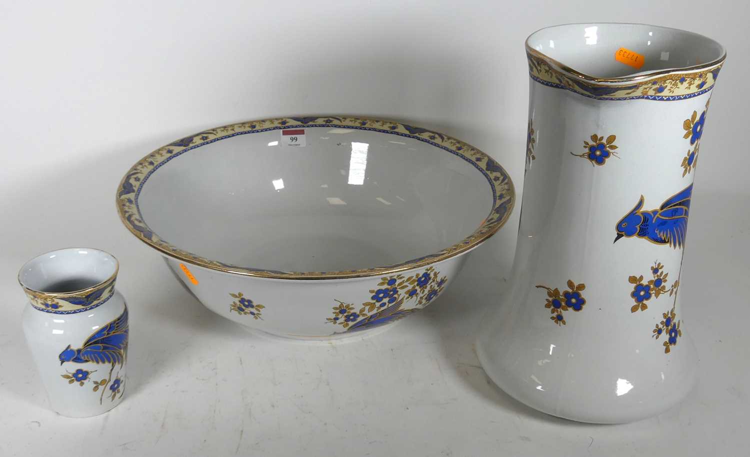 Lot 99 - A Victorian porcelain jug and bowl with blue...