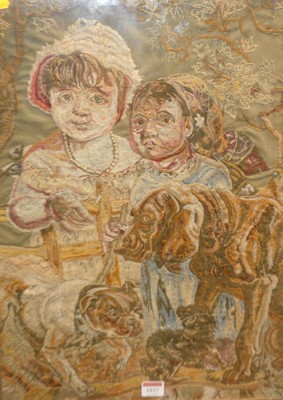 Lot 1037 - A 20th century needlework panel depicting two...