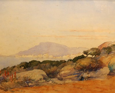 Lot 1039 - Continental school - Mountainous coastal view,...