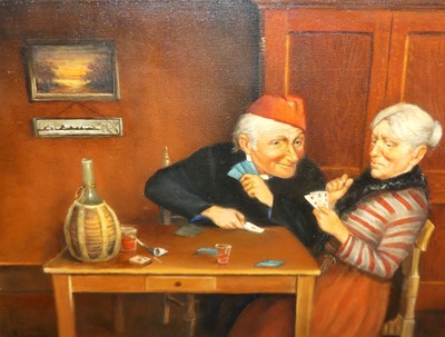 Lot 1040 - 20th century school - The Card Game, oil,...