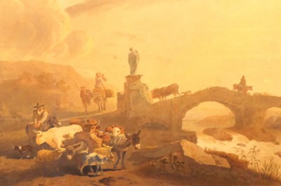 Lot 1021 - After Berchem - Livestock crossing a bridge,...