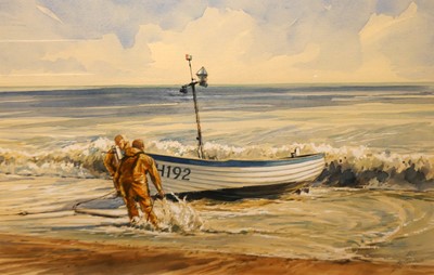 Lot 1023 - Geoff Harmer - Fisherman at Aldeburgh,...