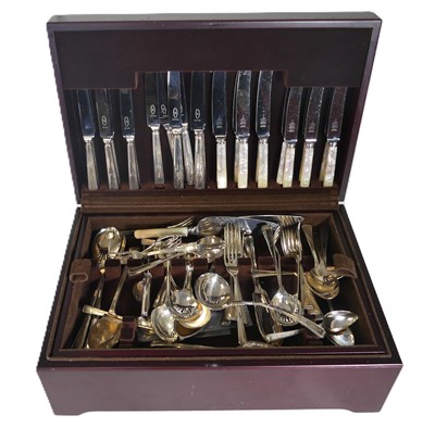 Lot 199 - A wooden canteen of various flatware to...