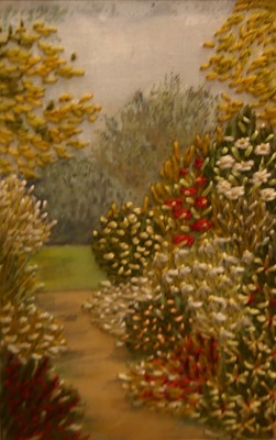 Lot 1082 - A 19th century framed oval silkwork depicting...